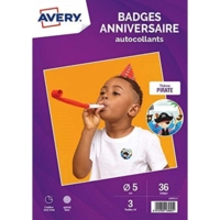 Sachet de 36 badges anniversaire autocollants Pirate Ø51 mm - Avery