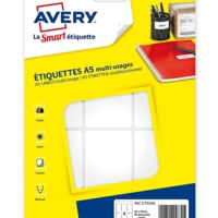 Sachet de 96 étiquettes multi-usage blanches 80 x 45 mm. Planche format A5 - Avery