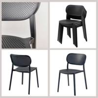 Lot table Ø120cm & 4 chaises - pied noir plateau noir avec chants bois - intérieur - RestooTab