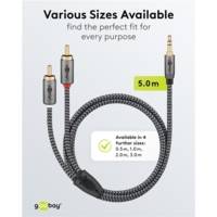 Câble Audio Jack 3.5mm 2 Rca Mâles Gold Nylon Tressé 5m - GOOBAY