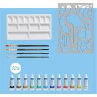 Set Peinture aquarelle - 12 tubes 5ml + palette + pinceau + pochoir - FABER-CASTELL