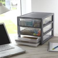 Mini Tour de Rangement 3 Tiroirs Moyen Modèle PP Argent 36,5 x 26 x H25,5 cm - FAST