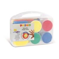 Gouache aux doigts en pot, 4 couleurs. Mallette multifonction, 6 pochoirs, 1 éponge, 1 rouleau en mousse, 1 pinceau géant, 1 nappe de protection. 100 g - PRIMO