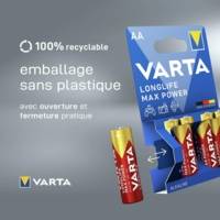 Pack de 4 piles Longlife Max Power AA Mignon LR06 - VARTA