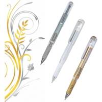 Pochette de 3 Rollers encre gel métallique, Hybrid Gel Grip DX K230 : Or, Argent, Blanc - PENTEL