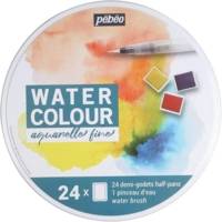 Boîte en métal de 24 demi-godets d'aquarelle fine et 1 Pinceau - PÉBÉO