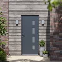 Porte d'entrée alu HUGO gris anthracite/blanc dormant 63 mm avec tapées pour isolation 120 mm - 215 x 90 cm - Gedimat - GARDEN GATE
