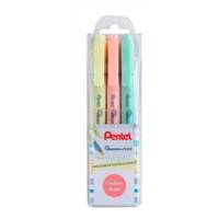 Pochette pentel de 3 surligneurs bi-pointe slw11p jaune, orange et vert pastel