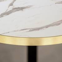 Table pied noir Ø70cm marbre blanc chant laiton - intérieur - RestooTab