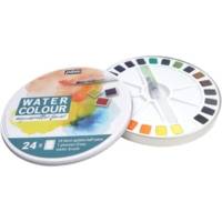 Boîte en métal de 24 demi-godets d'aquarelle fine et 1 Pinceau - PÉBÉO