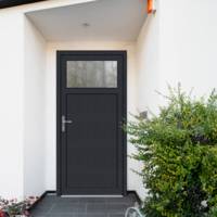 Porte de service PVC VALETTE gris anthracite 7016 dormant 60 mm avec tapées pour isolation 100 mm - 200 x 80 cm - Gedimat - EUROPEN