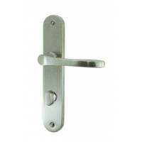 Ensemble de poignées de porte TETRA sur plaques finition inox mat avec trou de cylindre de sûreté - Gedimat - DT 2000